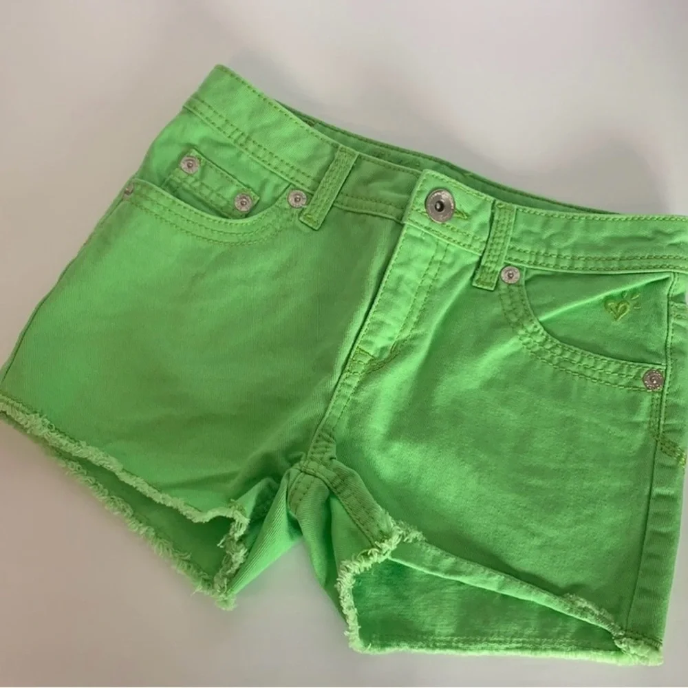 Justice lime green Jean shorts. Simply low style Girls size 14 S